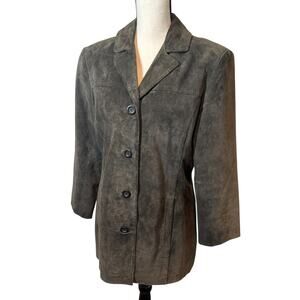 Vintage Express Dark Brown Longline Suede Jacket Medium 90s Y2K‎ Minimal Classic